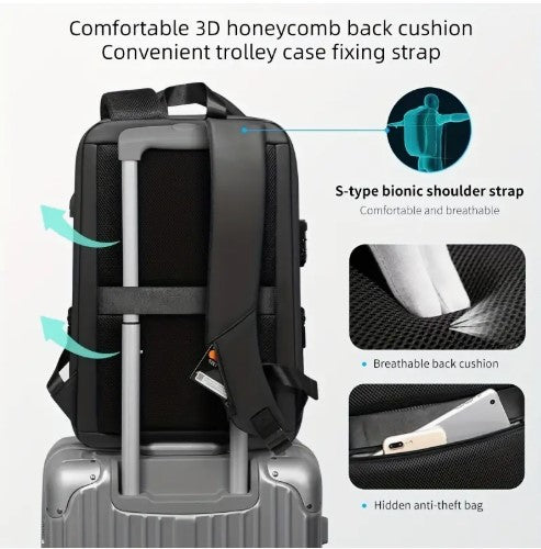 Large Capacity Casual Backpack with USB Charging Port, Travel Business Bag, Laptop Backpack with Password Lock