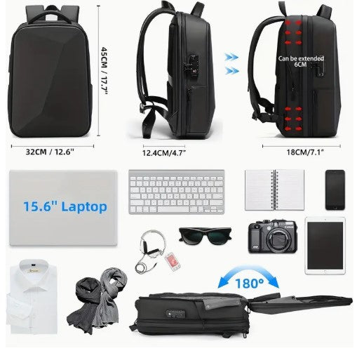 Large Capacity Casual Backpack with USB Charging Port, Travel Business Bag, Laptop Backpack with Password Lock