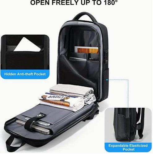 Large Capacity Casual Backpack with USB Charging Port, Travel Business Bag, Laptop Backpack with Password Lock