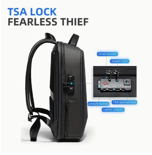 Large Capacity Casual Backpack with USB Charging Port, Travel Business Bag, Laptop Backpack with Password Lock