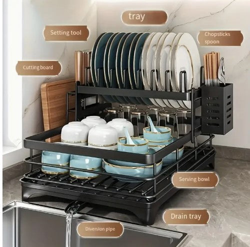 Dish Drying Rack - X-Large Stainless Steel Dish Rack For Kitchen Counter, 2-Tier Kitchen Organizers