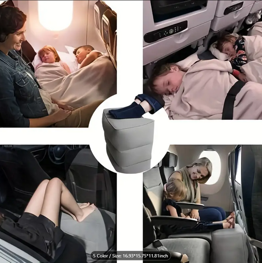 3-Layer Inflatable Travel Footrest Pillow – Versatile Airplane, Train, and Car Leg Support