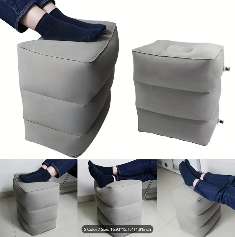 3-Layer Inflatable Travel Footrest Pillow – Versatile Airplane, Train, and Car Leg Support