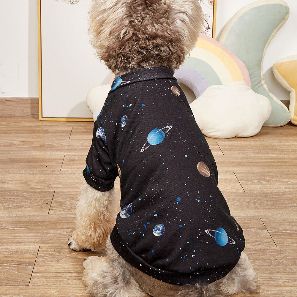 Ins Spring And Summer New Dog Clothes T-shirt Cosmic Planet Print Cat Clothes Small Dog Biped Clothes Dog Clothes