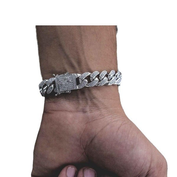 Simple Fashion And Fully-jewelled Cuban Ins Style Hip Hop Geometric Bracelet