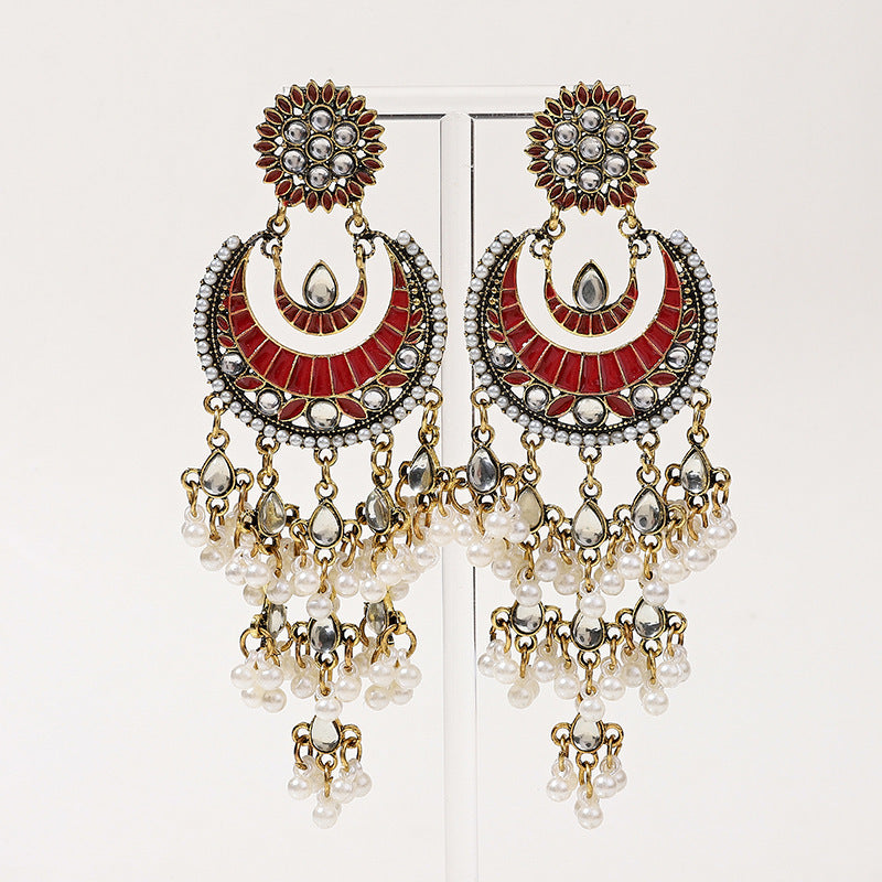 Light Luxury Tibetan Ethnic Style Earrings For Women Imitation Agate Wave New Retro Decorative Earrings
