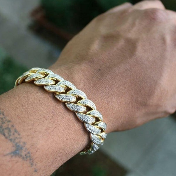 Simple Fashion And Fully-jewelled Cuban Ins Style Hip Hop Geometric Bracelet