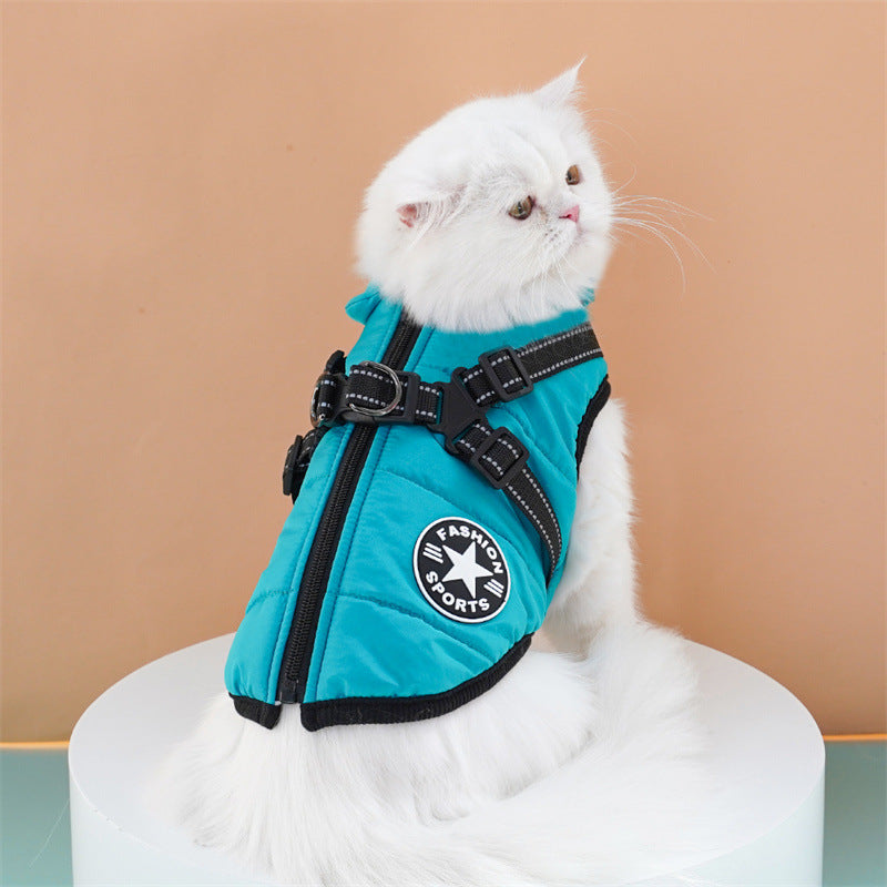 Thickened Waterproof Warm Dog Cat Cotton Coat Winter Chest Back Cotton Vest Pet Clothing