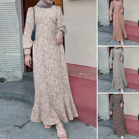 Muslim Clothing Bohemian Sun Dress Elegant Abaya Zanze Long Sleeve Vestido