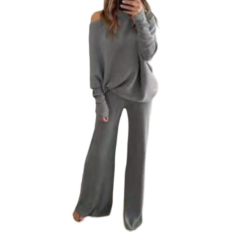 Women&#039;s Spring And Autumn Casual Solid Color Off-shoulder Women&#039;s Knitted Suit