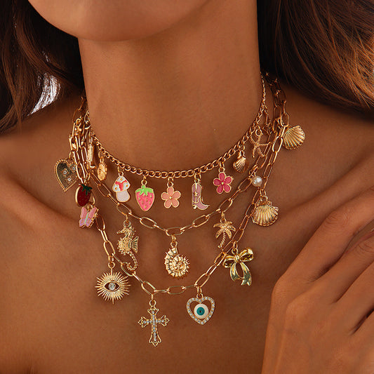 Ocean Wind Fishtail Imitation Pearl Tassel Necklace Necklace Beach Starfish Shell Pendant Necklace