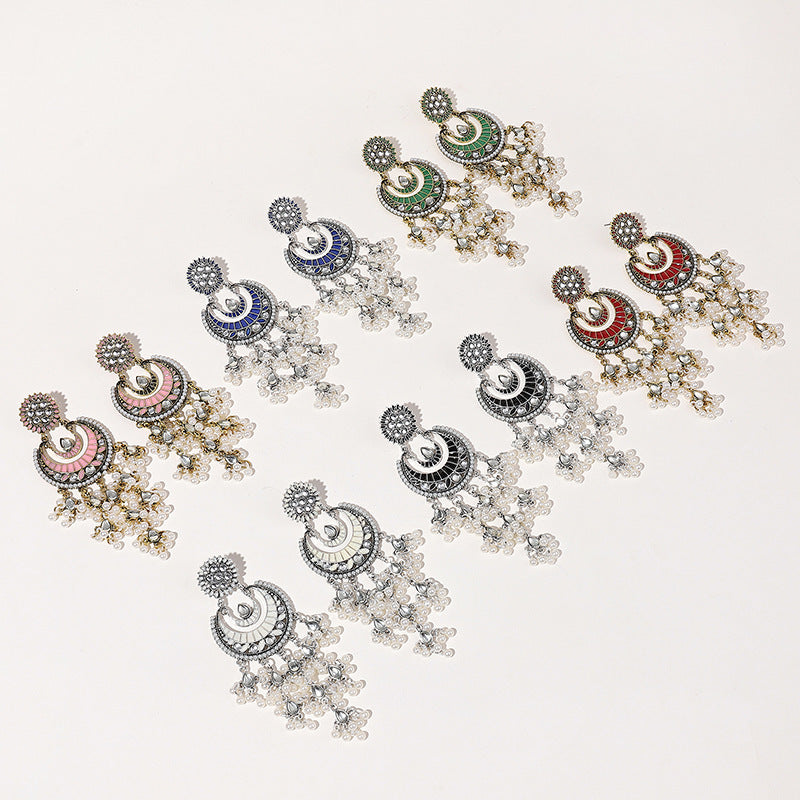 Light Luxury Tibetan Ethnic Style Earrings For Women Imitation Agate Wave New Retro Decorative Earrings