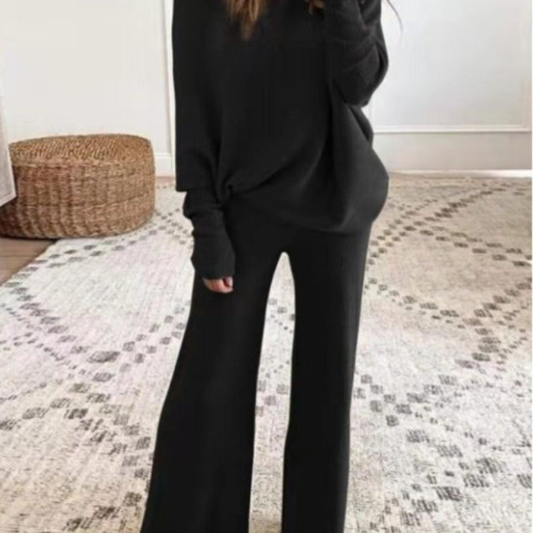 Women&#039;s Spring And Autumn Casual Solid Color Off-shoulder Women&#039;s Knitted Suit