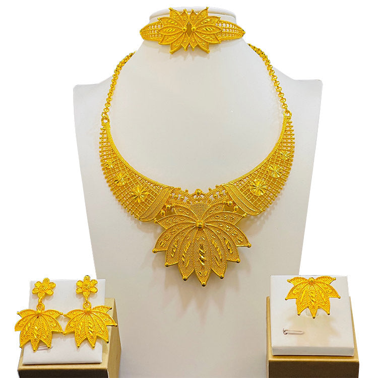 Hot Sale Gold Plated Jewelry Vietnam India Dubai Jewelry Wholesale Bridal Necklace Hand Jewelry Ring Earring Set
