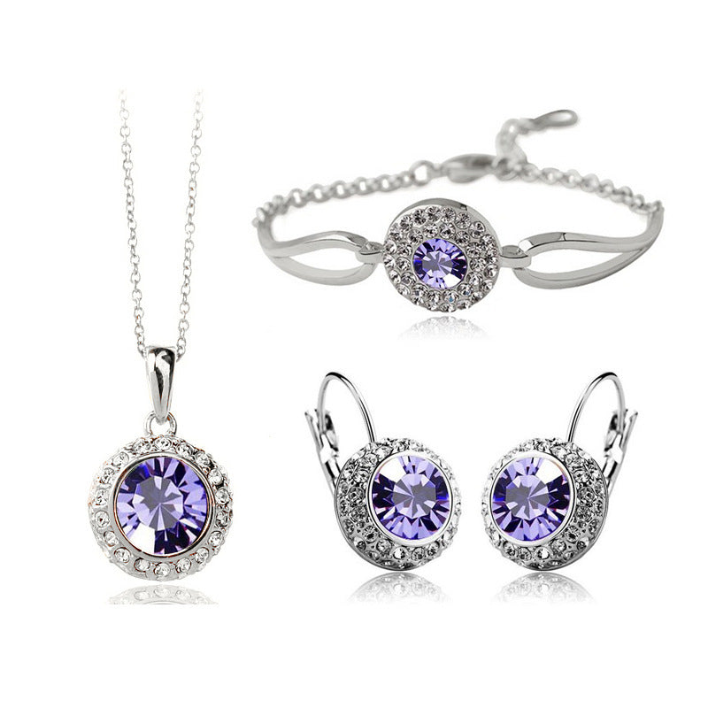 Jewelry Round Austrian Crystal Earrings Necklace Jewelry Three-piece Set-Moon River 1075
