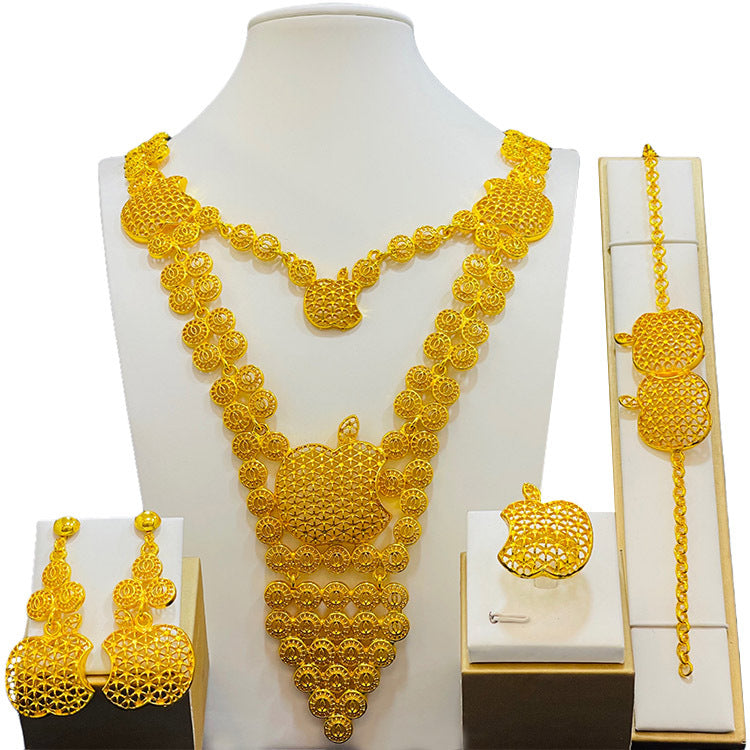 Hot Sale Gold Plated Jewelry Vietnam India Dubai Jewelry Wholesale Bridal Necklace Hand Jewelry Ring Earring Set