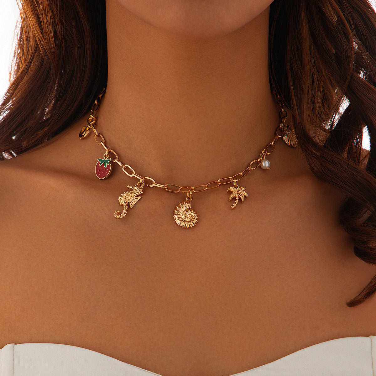 Ocean Wind Fishtail Imitation Pearl Tassel Necklace Necklace Beach Starfish Shell Pendant Necklace