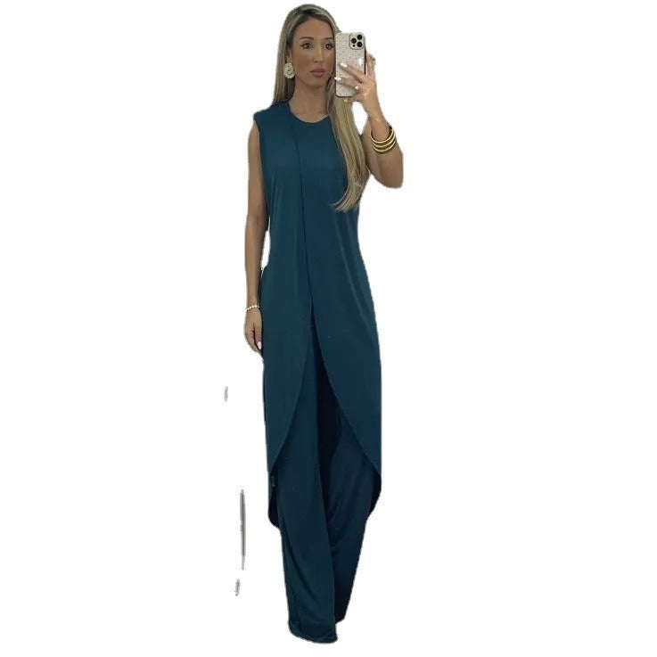 Summer New Casual Sleeveless Loose Round Neck Pants Two-piece Set For Women