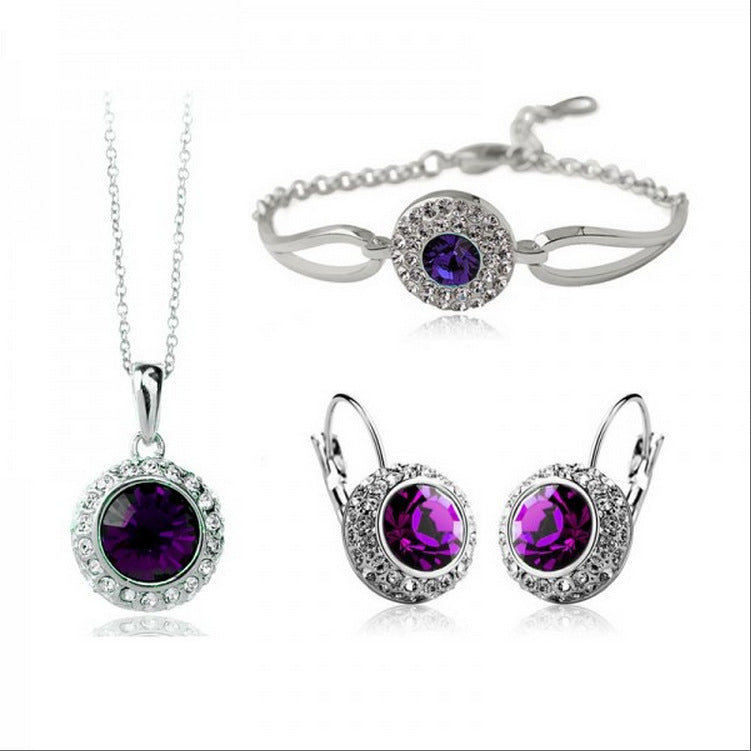 Jewelry Round Austrian Crystal Earrings Necklace Jewelry Three-piece Set-Moon River 1075