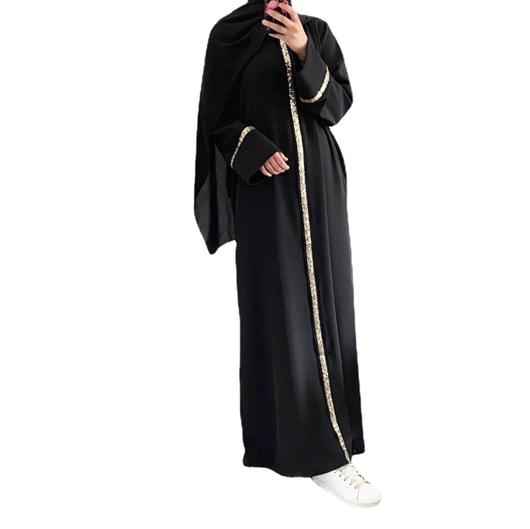 2023 Malaysian Muslim Women, Cardigan Robe Stitching Sequined Dress Muslim Abaya