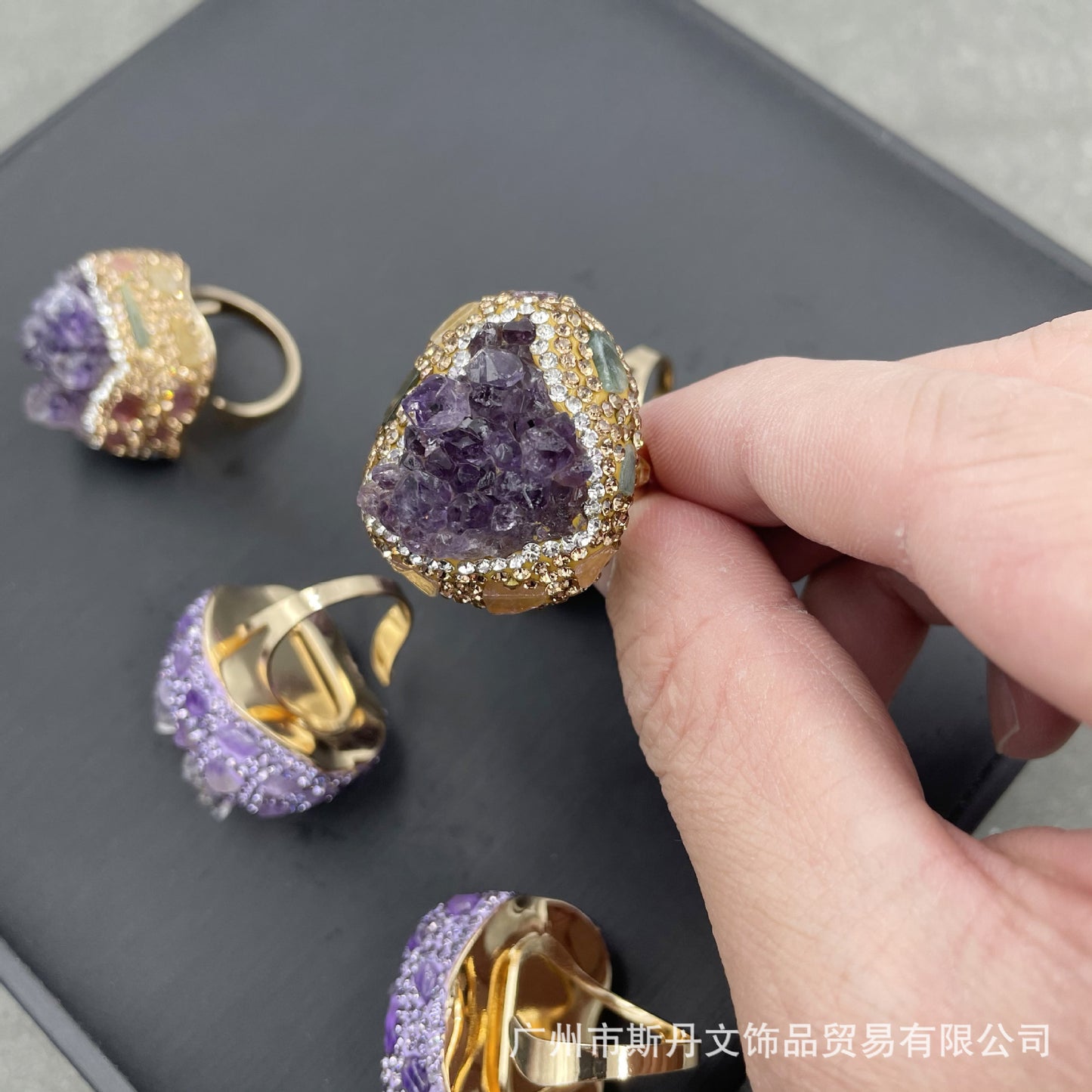 Natural Original Mine Crystal Tooth Gem Ring Uruguay Purple Quartz Ring European And American Personality Accessories Wholesale