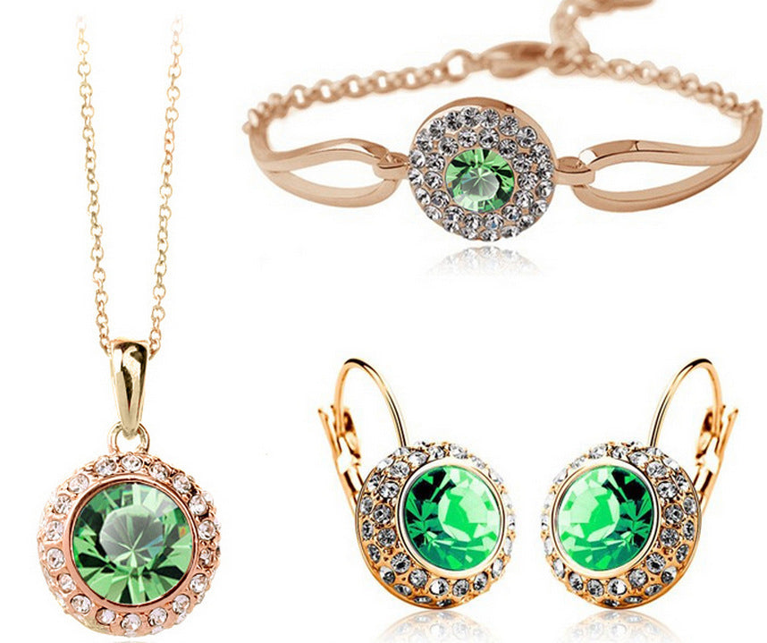 Jewelry Round Austrian Crystal Earrings Necklace Jewelry Three-piece Set-Moon River 1075
