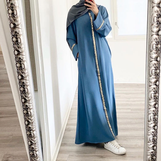 2023 Malaysian Muslim Women, Cardigan Robe Stitching Sequined Dress Muslim Abaya