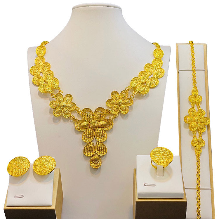 Hot Sale Gold Plated Jewelry Vietnam India Dubai Jewelry Wholesale Bridal Necklace Hand Jewelry Ring Earring Set