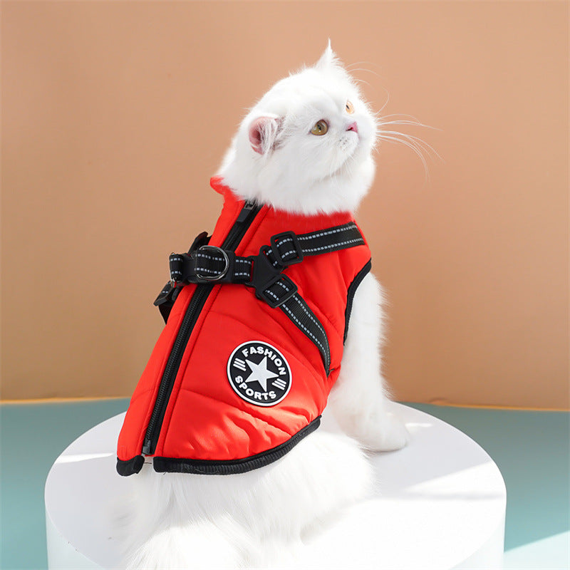 Thickened Waterproof Warm Dog Cat Cotton Coat Winter Chest Back Cotton Vest Pet Clothing