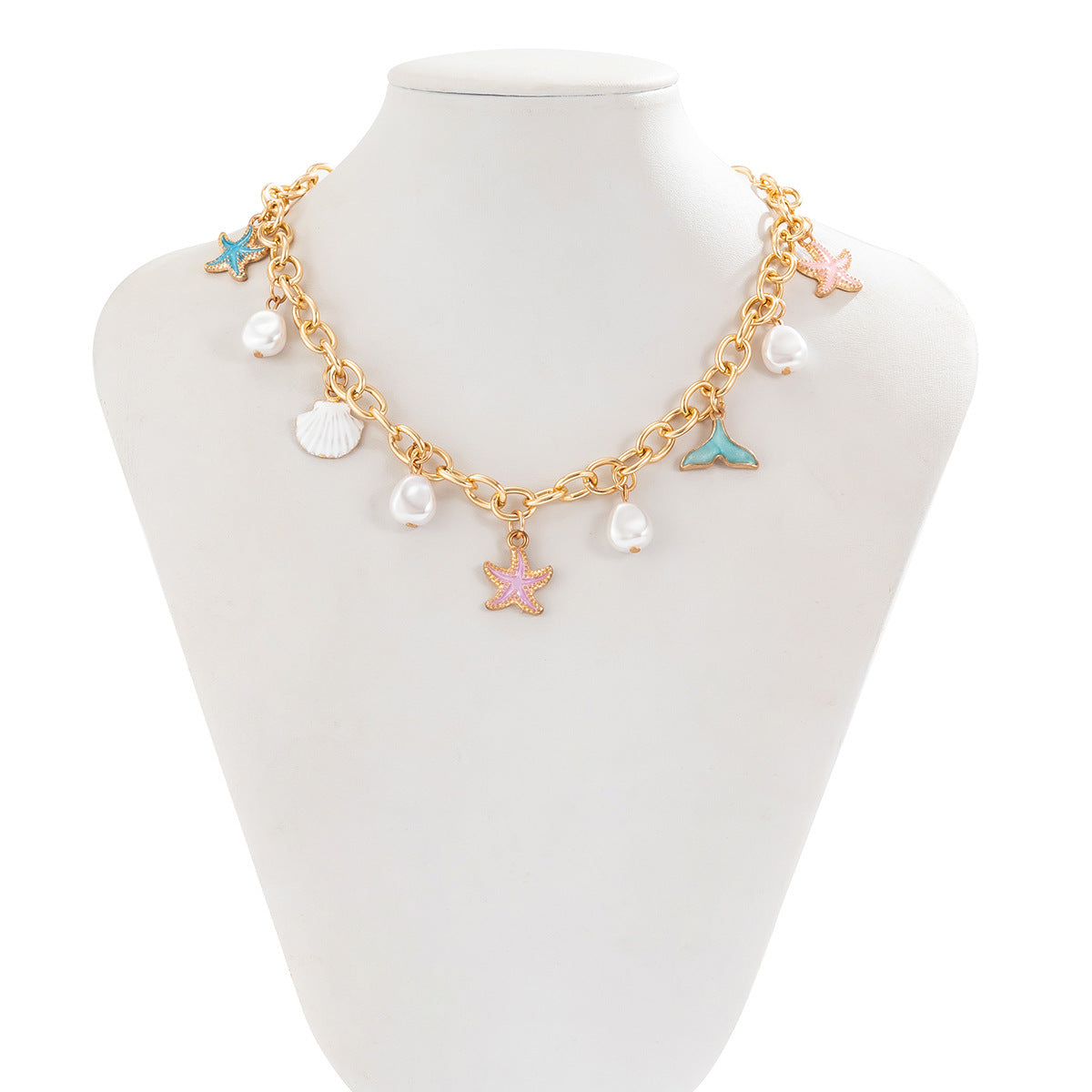 Ocean Wind Fishtail Imitation Pearl Tassel Necklace Necklace Beach Starfish Shell Pendant Necklace