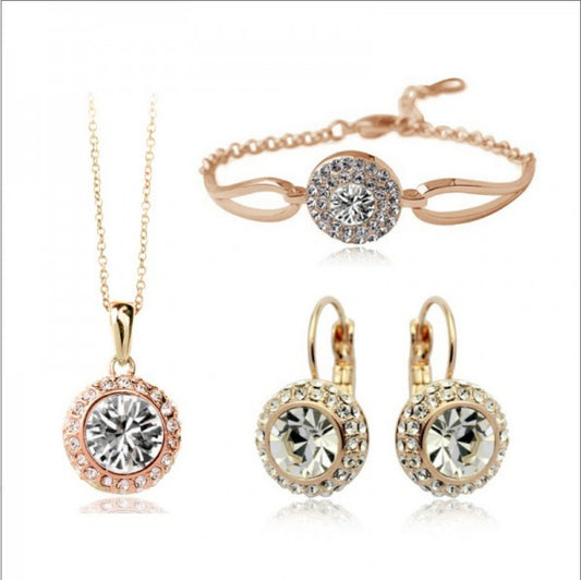 Jewelry Round Austrian Crystal Earrings Necklace Jewelry Three-piece Set-Moon River 1075