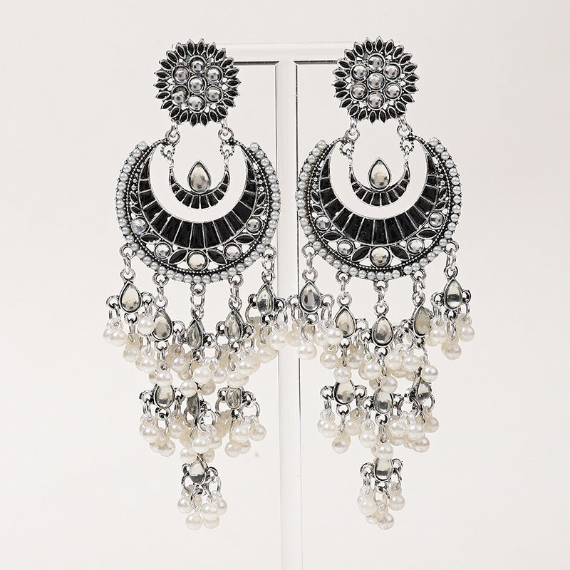 Light Luxury Tibetan Ethnic Style Earrings For Women Imitation Agate Wave New Retro Decorative Earrings
