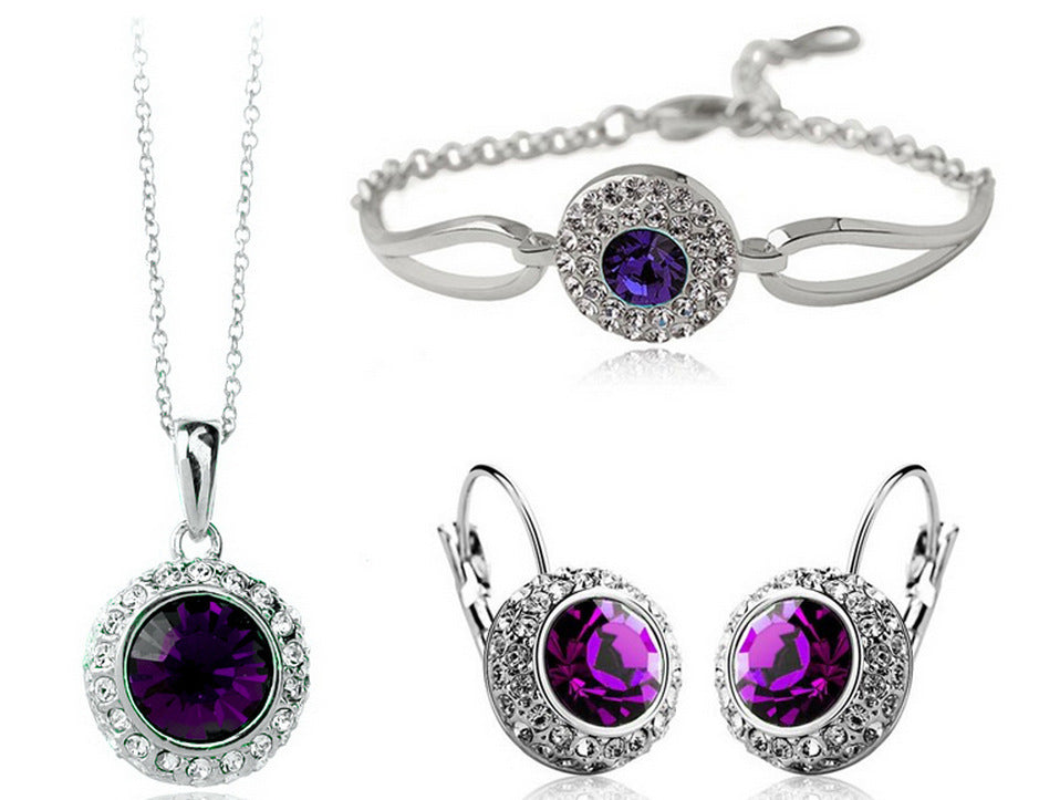 Jewelry Round Austrian Crystal Earrings Necklace Jewelry Three-piece Set-Moon River 1075