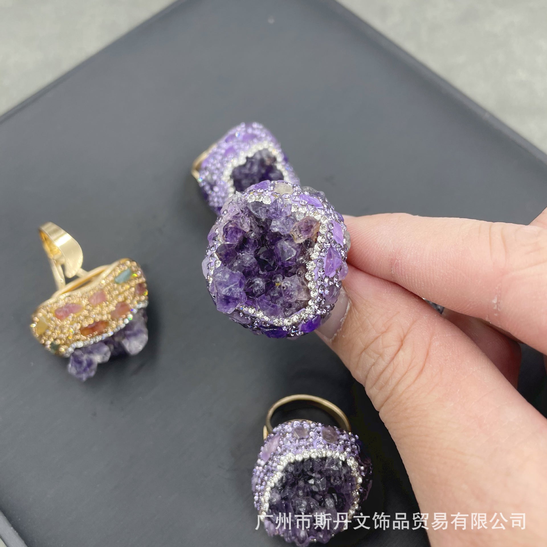 Natural Original Mine Crystal Tooth Gem Ring Uruguay Purple Quartz Ring European And American Personality Accessories Wholesale
