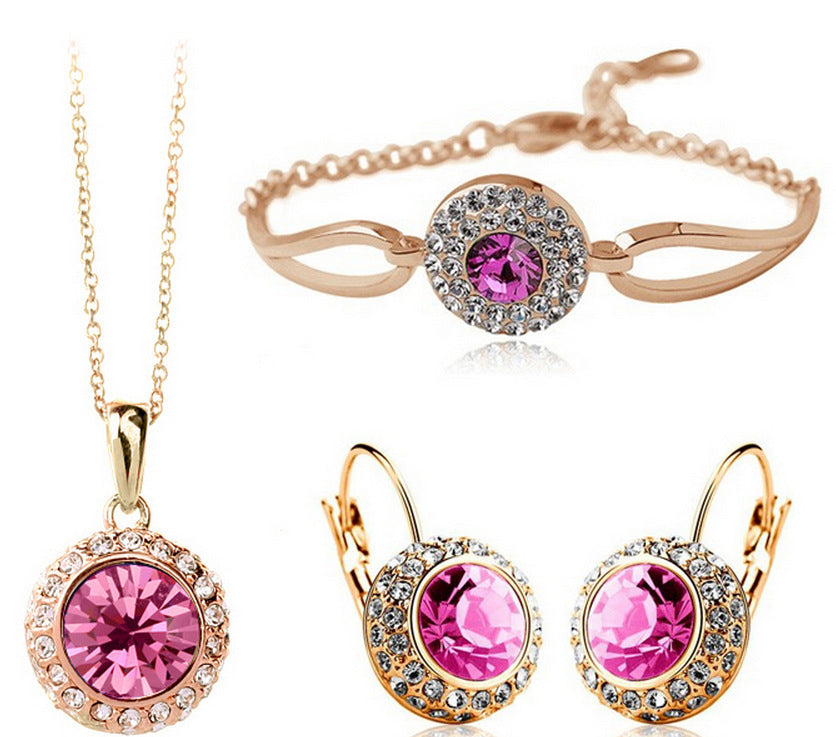 Jewelry Round Austrian Crystal Earrings Necklace Jewelry Three-piece Set-Moon River 1075