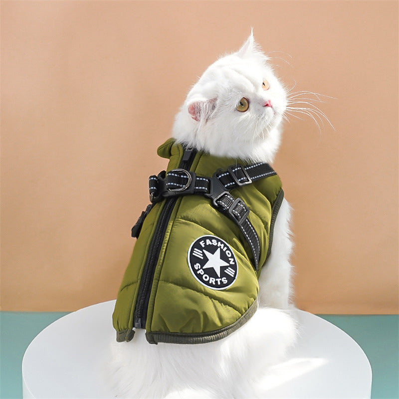 Thickened Waterproof Warm Dog Cat Cotton Coat Winter Chest Back Cotton Vest Pet Clothing