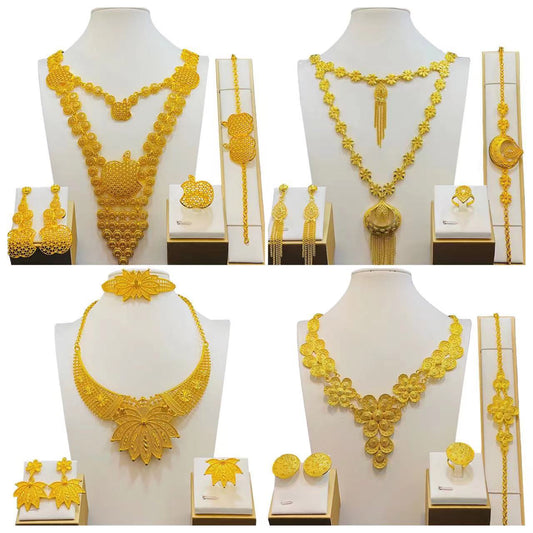 Hot Sale Gold Plated Jewelry Vietnam India Dubai Jewelry Wholesale Bridal Necklace Hand Jewelry Ring Earring Set