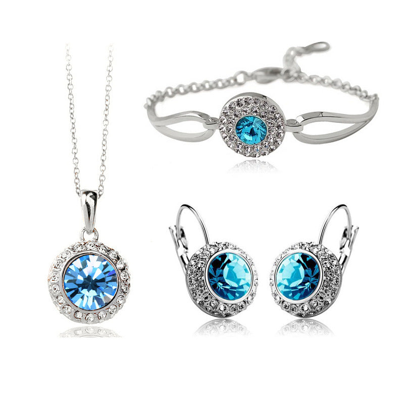 Jewelry Round Austrian Crystal Earrings Necklace Jewelry Three-piece Set-Moon River 1075