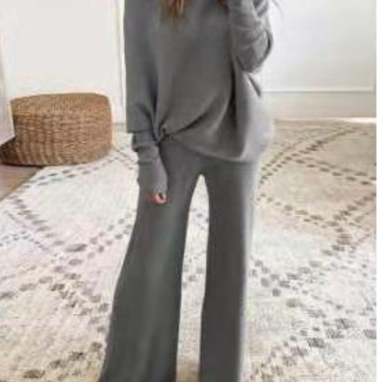 Women&#039;s Spring And Autumn Casual Solid Color Off-shoulder Women&#039;s Knitted Suit
