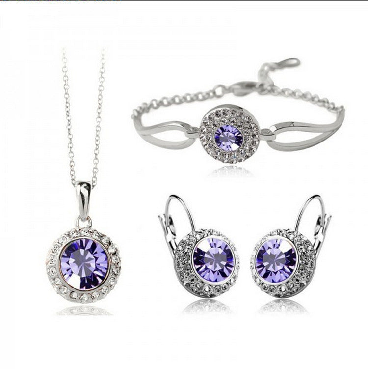 Jewelry Round Austrian Crystal Earrings Necklace Jewelry Three-piece Set-Moon River 1075