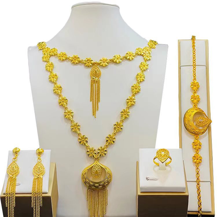 Hot Sale Gold Plated Jewelry Vietnam India Dubai Jewelry Wholesale Bridal Necklace Hand Jewelry Ring Earring Set
