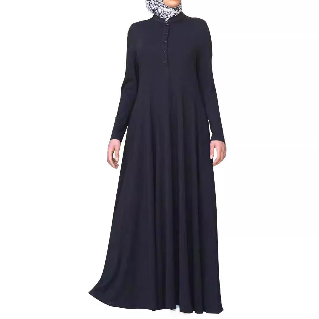 Muslim Hui Women&#039;s Clothing Middle East Women&#039;s Loose Solid Color Single-breasted Pullover Long Sleeve Dress Abaya