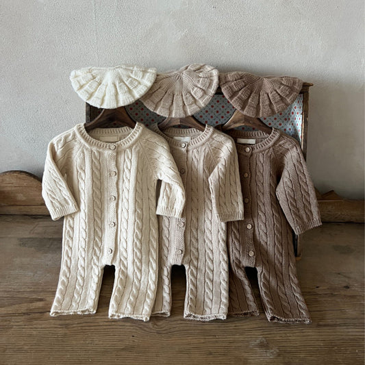 Baby&#039;s Winter Clothing Class A Pure Cotton Knitted Sweater Jumpsuit For Boys And Girls Baby&#039;s Twisted Wool Long Sweater Bag Fart Clothes