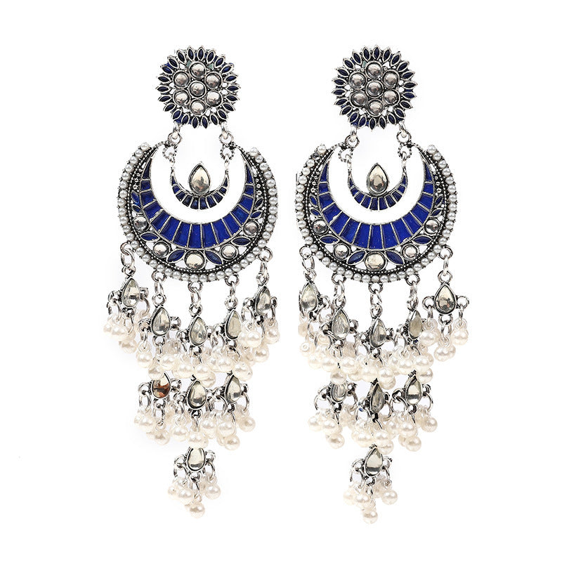 Light Luxury Tibetan Ethnic Style Earrings For Women Imitation Agate Wave New Retro Decorative Earrings