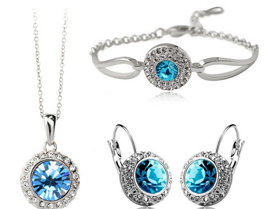 Jewelry Round Austrian Crystal Earrings Necklace Jewelry Three-piece Set-Moon River 1075