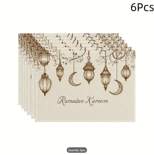 6pcs Ramadan Lantern and Moon Pattern Platemat