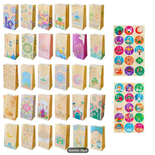 30pcs/Set of New Ramadan Mubarak Paper Bags for Eid, Ramadan Gift Wrapping Bags