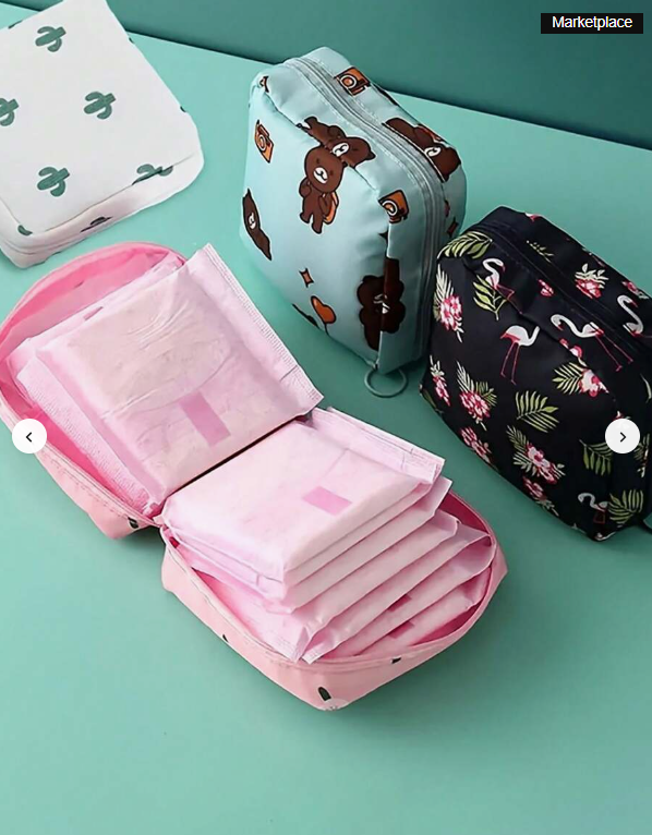 1 Pcs Sanitary Napkin Storage Bag, Ladies' Portable Cosmetic Mouth Red Bag