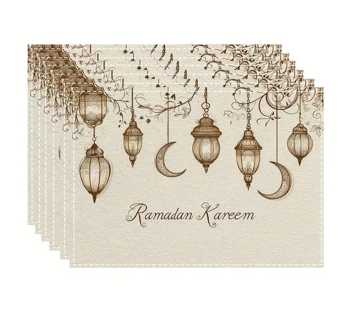 6pcs Ramadan Lantern and Moon Pattern Platemat