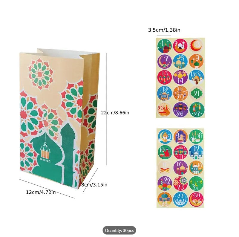 30pcs/Set of New Ramadan Mubarak Paper Bags for Eid, Ramadan Gift Wrapping Bags